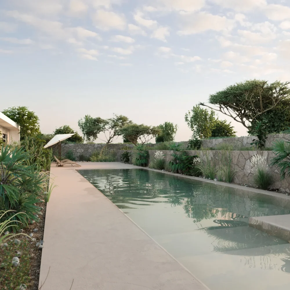 Render piscina estilo mediterraneo